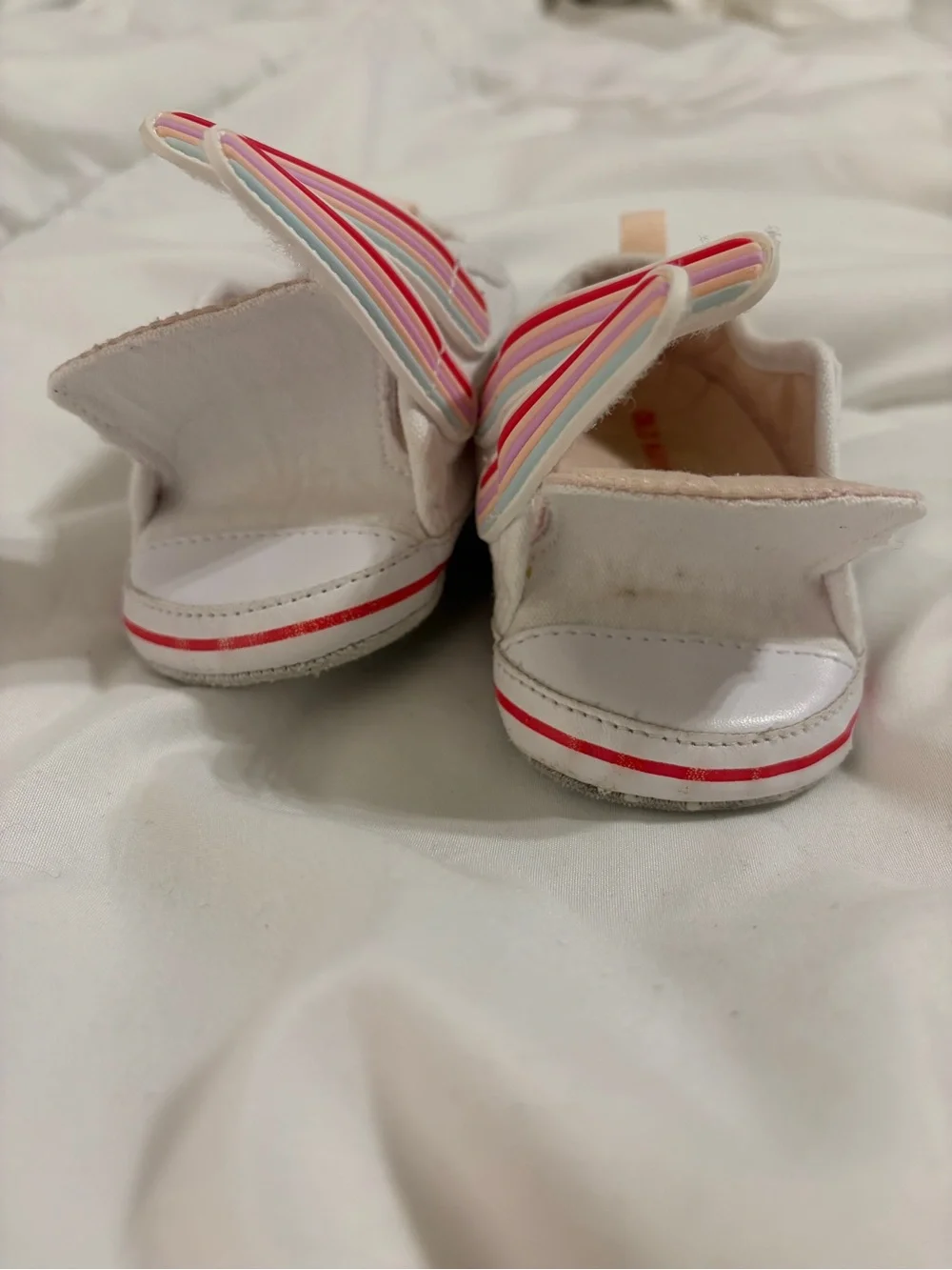 Old Navy Toddler White Canvas Shoes with Rainbow Stripes